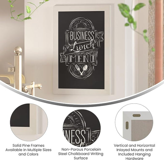 HBCY Creations 20" X 30" Matte White Solid Wood Frame Wall Chalkboard, Magnetic - Image 2