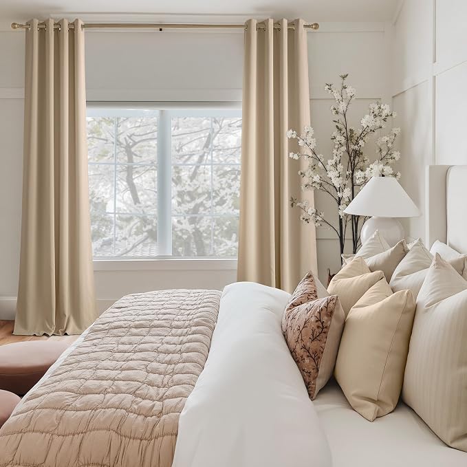 NICETOWN Blackout Curtains Grommet 2 Panels 72 Inches Long, Biscotti Beige - Image 3
