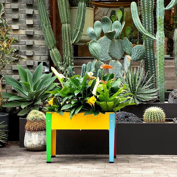 Raised Garden Bed With Legs, Galvanized Planter Box for Herbs and Vegetables (Multi-Colored)