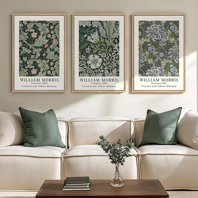 Framed William Morris Canvas Wall Art Set of 3, Boho Farmhouse Botanical Decor by Cuspin