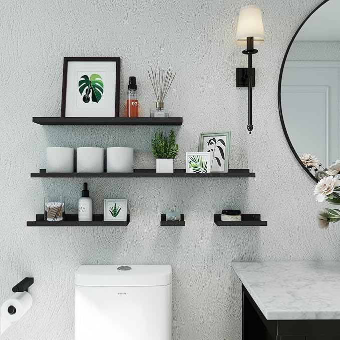Small Black Floating Shelves for Wall Decor, Wall Mounted Wood Shelf for Bedroom - Image 4