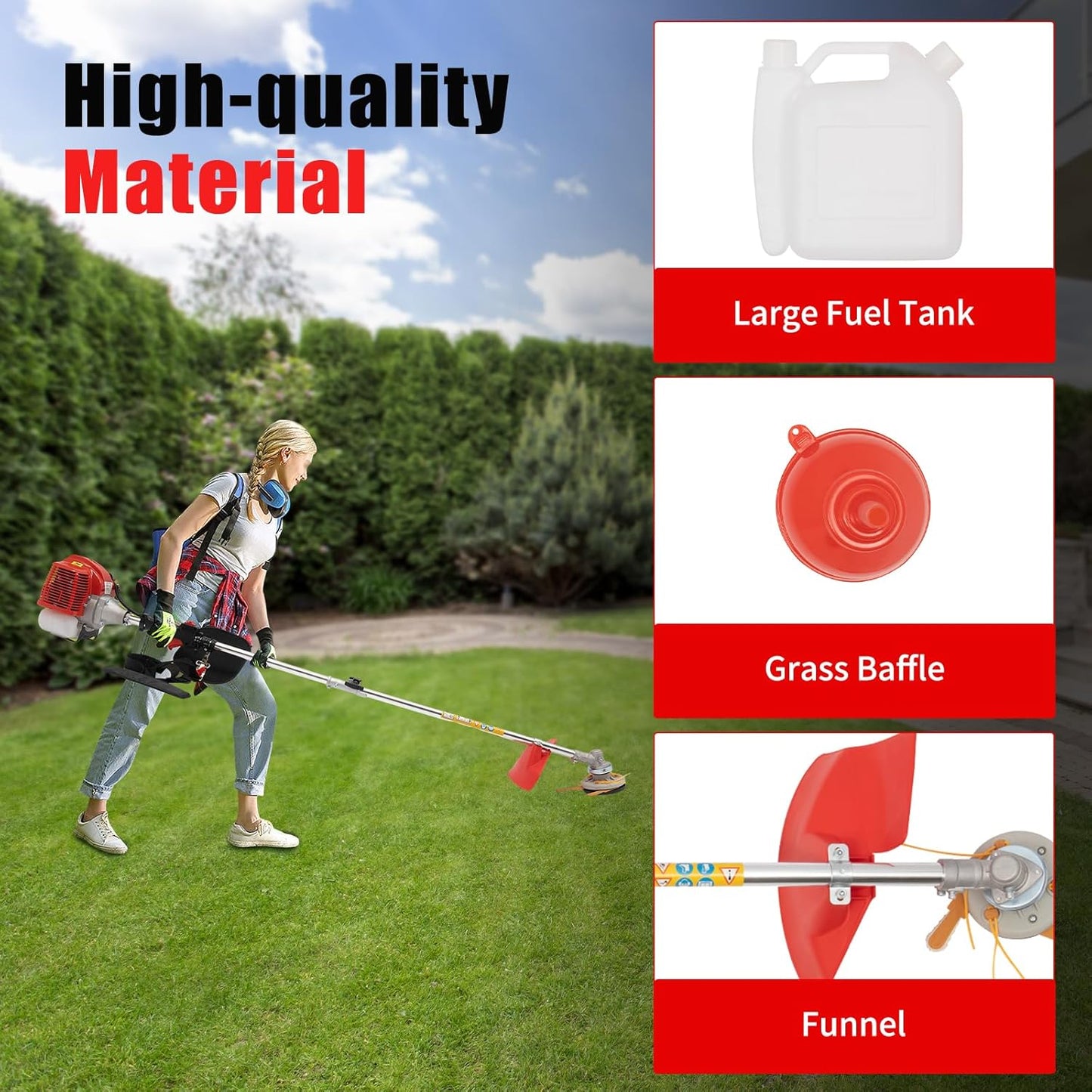 2 Stroke 26cc Gasoline Weed Trimmer Brush Cutter Lawn Edger Grass Weed Eater, Gas Weed Trimmer Gas Weedeaters Grass Trimmer Cordless Gasoline Power w/ 2 Blade Heads