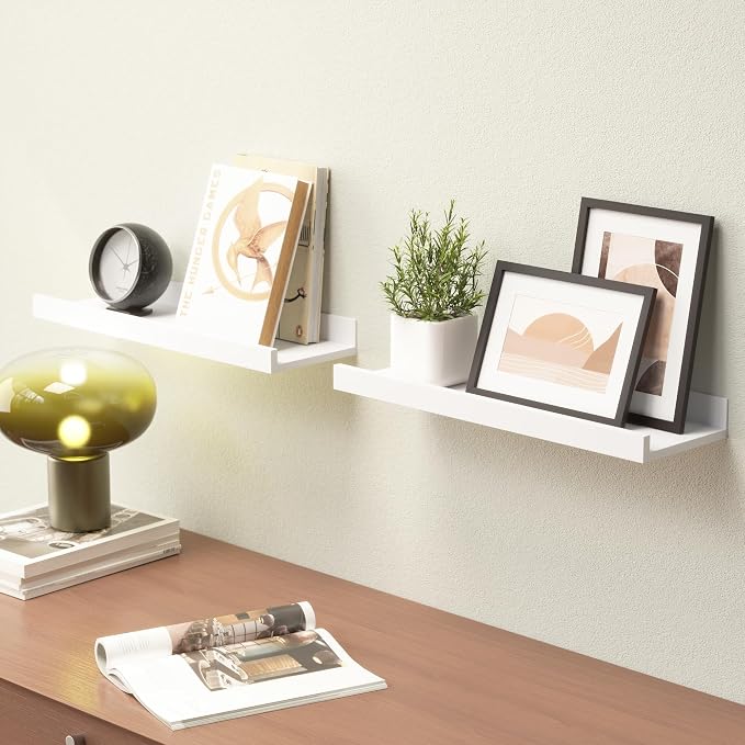 Boswillon Floating Shelves Wall Mounted Set of 2, Modern White Shelves - Image 2