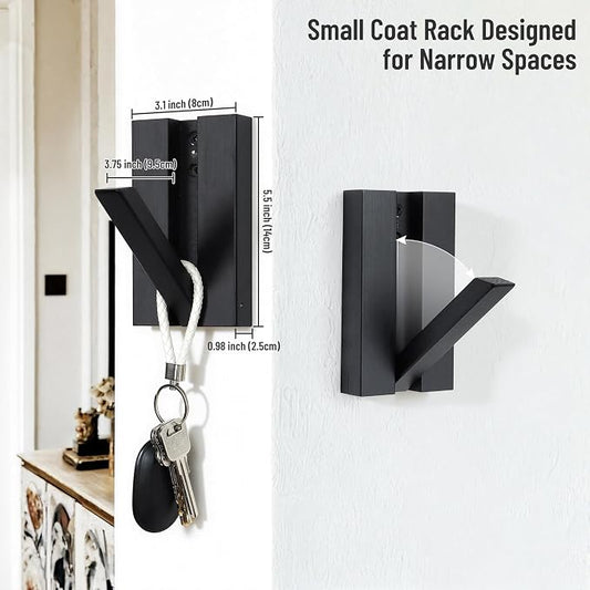 Folding Wall Hooks 4Pack: Black Modern Wooden Coat Hooks Mount - Image 2