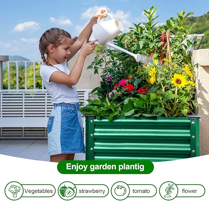 Land Guard Galvanized Large Metal Raised Garden Bed with Legs for Vegetables (Green)