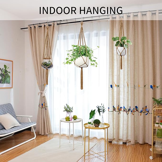 Macrame Plant Hanger, 34"/41"/46" 3 Sizes, Hanging Planters for Indoor Outdoor Plants, Flower Pot Holder with Wood Beads & Tassels for Boho Home Decor, 3 Pack, Brown