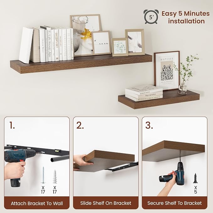 Vivelove Wide Floating Shelves for Wall 12 Inch Deep, 2 Inch Thick Shelf for - Image 8