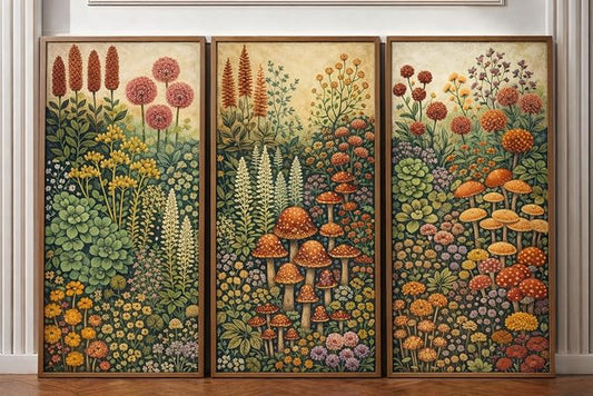 Framed Canvas Wall Art Set of 3 Vintage Botanical Mushroom Prints 12x16 Inch by NCYEL