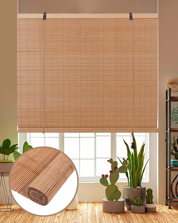 FoundGo Retro Bamboo Blinds 60" W x 72" H Bamboo Roman Shades Light Filtering by FoundGo