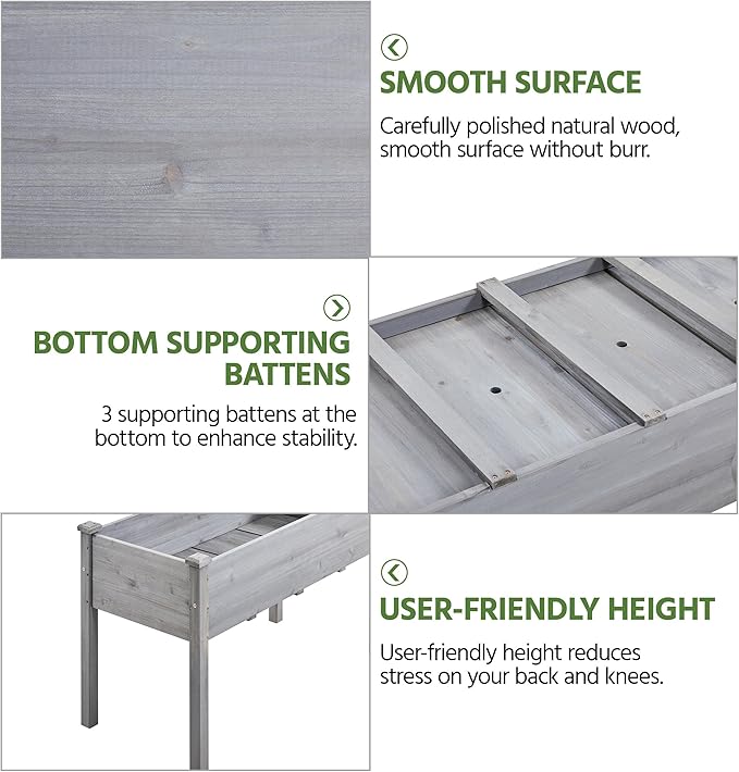 Yaheetech 1pc Raised Garden Bed Outdoor with Legs Horticulture Elevated Wood Planter Boxes w/Stable Rectangle Structure Standing Planter for Vegetables Flowers Herbs Planting,Gray