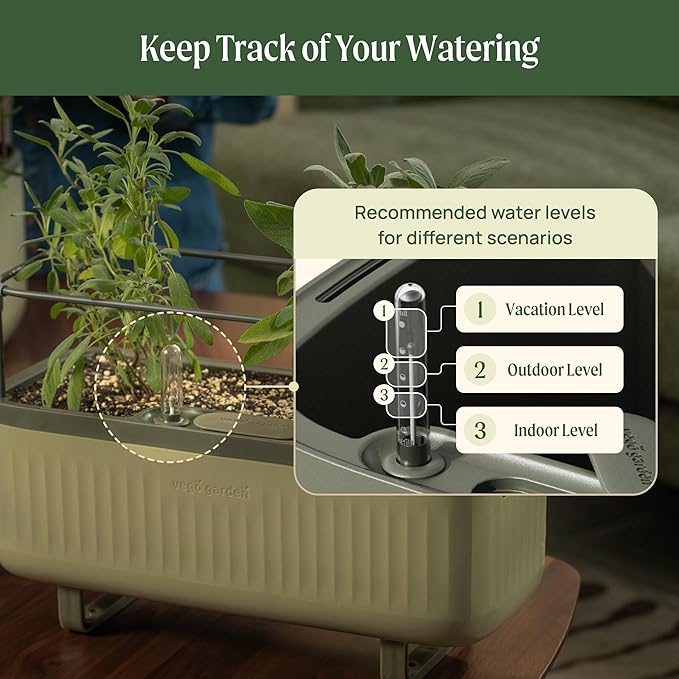 Vego Garden 2 Pack Herb Indoor Plant Box, Self Watering Planters Pots with Trellis for Kitchen Window Sill or Countertop Plants Cage - Sage Green