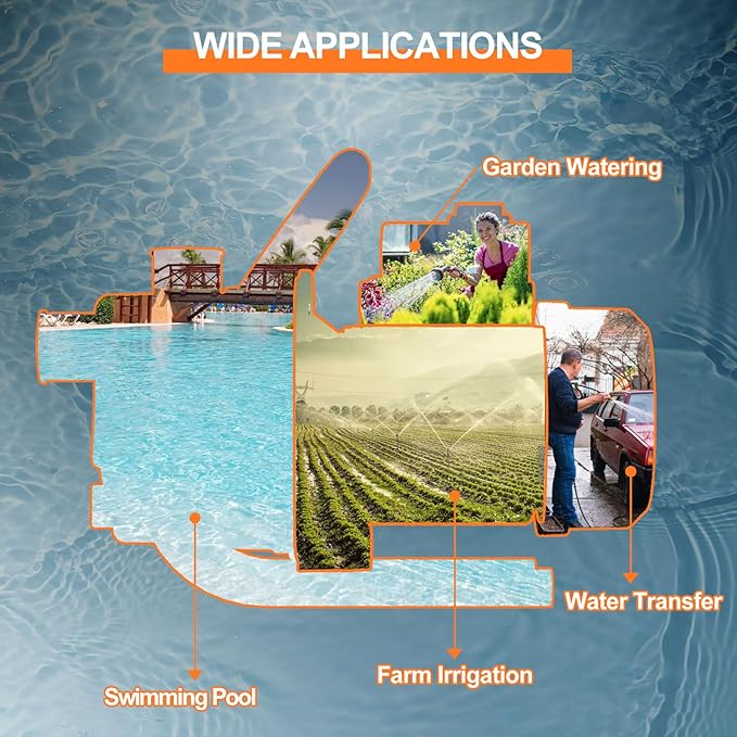 1.5 HP Portable Water Transfer Pump 1500 GPH Shallow Well Pump Garden Booster Sprinkler Pumps for Irrigation Lawn Farm Water Removal with Adapters, Orange