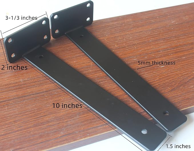 10 Pack - 10 inch Black Hidden L Shelf Bracket Iron Floating Shelf Brackets - Image 2