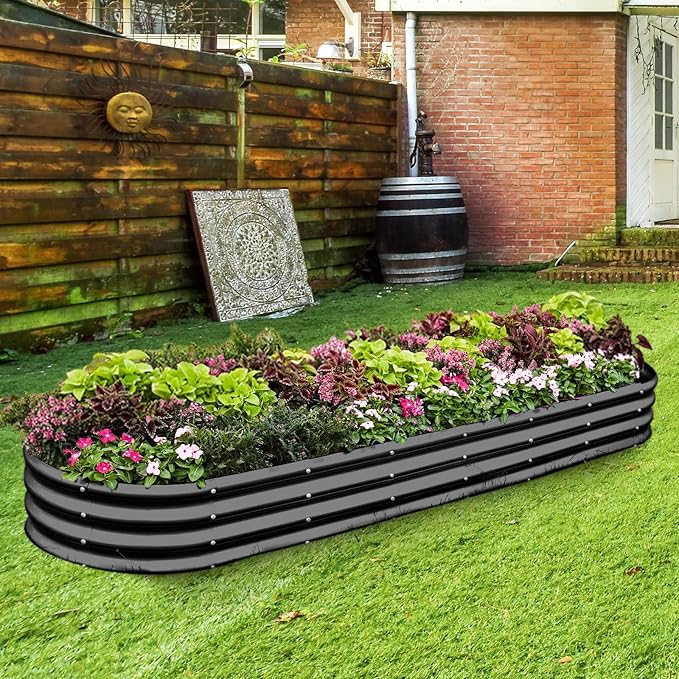 Land Guard 8×2×1ft Galvanized Raised Garden Bed Kit, 108 Gallon Capacity Raised Garden Boxes Outdoor, Oval Metal Raised Garden Beds for Vegetables, Gray(with 10 Connecting rods)