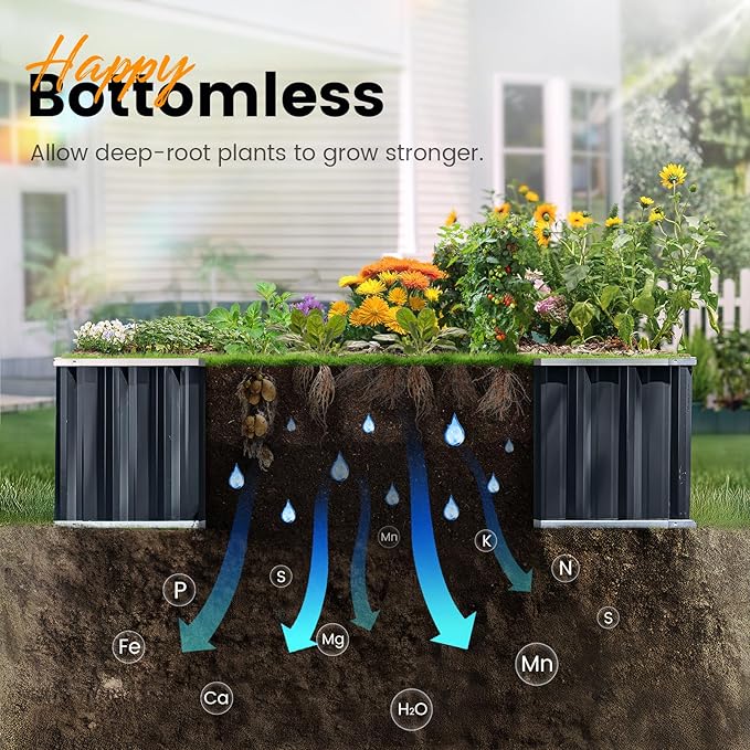 KING BIRD Galvanized Raised Garden Bed with 2 Installation Methods for DIY, 101" x 36" x 18" Heightened Planter Kit Box Outdoor for Deep-Rooted Vegetables, Flowers, Green