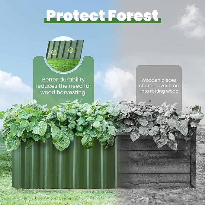 KING BIRD Raised Garden Bed Quick-Install Galvanized Planter Garden Box Outdoor for Gardening, Vegetables, Flowers 7.2x1.7x1 Ft, Green