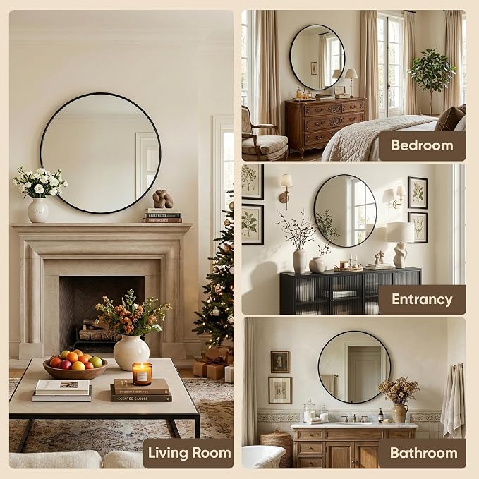 Antok 30 Inch Round Mirror for Wall, Round Bathroom Mirror, Circle Wall Mirrors - Image 8