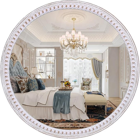 30 Inch Rustic Farmhouse Round Wood Mirror by DecointoWallDecor