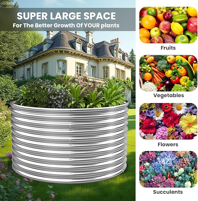 2 Pack 22x22 inch Tall Round Galvanized Raised Garden Bed Outdoor,Metal Garden Bed for Vegetables,Steel Raised Beds for Gardening,Above Ground Garden Box for Flower