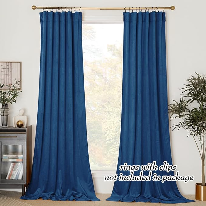 NICETOWN Blue Velvet Curtains 108 inches Long, Room Darkening Luxury Silky - Image 2