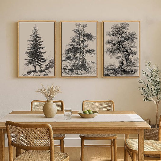 Large Framed Vintage Wall Art for Living Room, 3 Piece Tree Forest Artwork for - Image 2