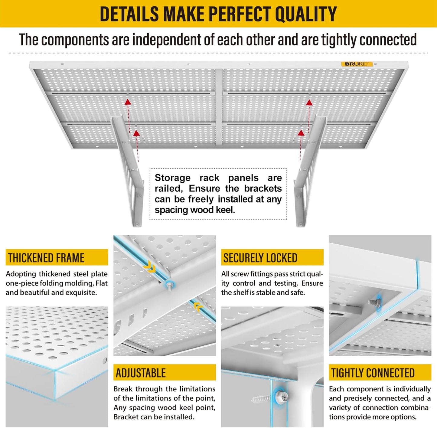 4Pack 2x3ft Adjustable Metal Garage Wall Shelving Heavy Duty Garage Storage Shelf Wall Mounted White