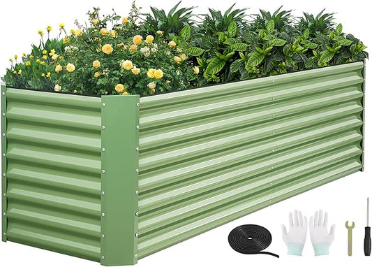 8x2x2ft Raised Garden Bed - Galvanized Deep Root Planter Boxes Outdoor with Wing Nuts and Safety Edges for Gardening Vegetables, Flowers, Herbs, Succulents - Olive Green