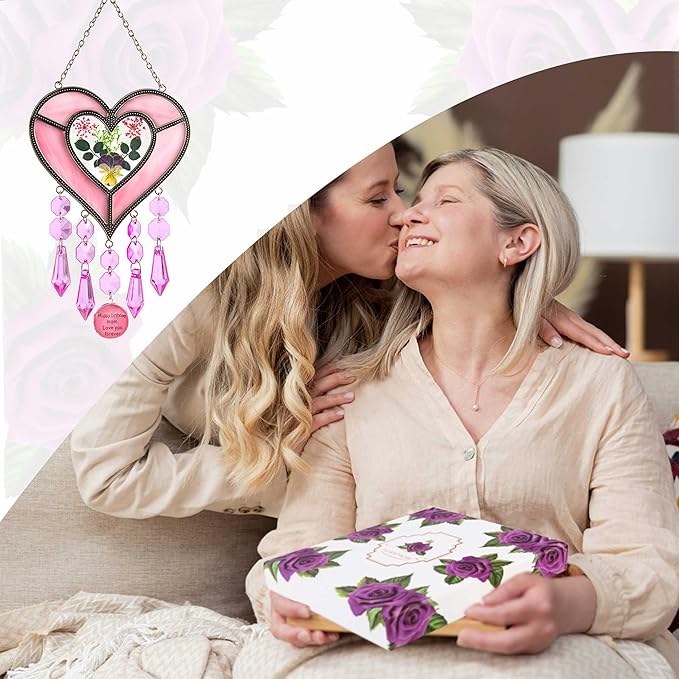 Mom's Birthday Gift Cool Pink Glass Heart Sun Catcher