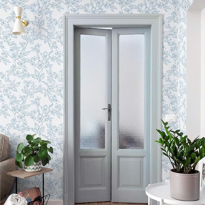 Ismoon Vintage Floral Peel and Stick Wallpaper White and Blue Wallpapaer - Image 5