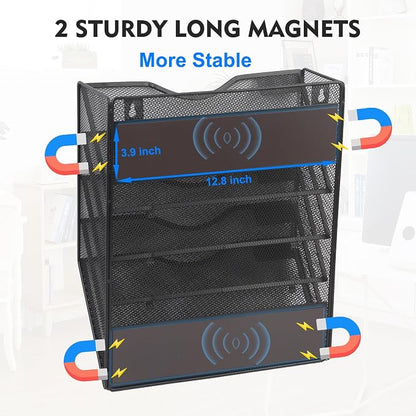 EASEPRES Magnetic 5 Pocket Mesh Hanging File Organizer, Wall Mounted Mail Paper - Image 2