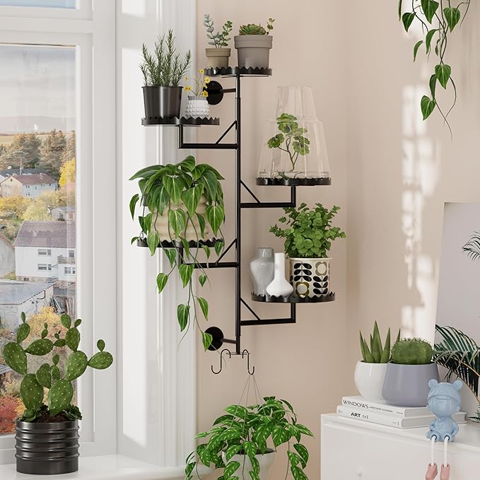 Rotating Window Plant Shelves indoor 5-tier Metal Plant Stand, Wall Plant holder for Multiple Plants indoors, Window Sill Gifts for Small Spaces, Stylish and Functional Indoor Plant Stand Black