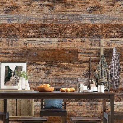 WENMER 23.6" x 197" Brown Wood Peel and Stick Wallpaper Shiplap Self Adhesive - Image 4