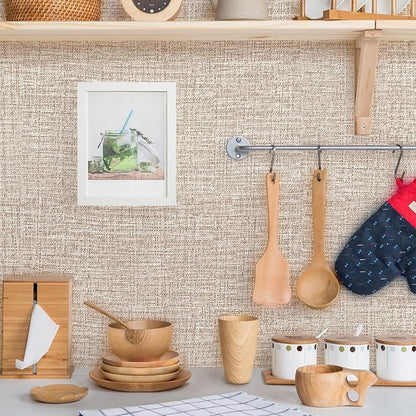 Khaki Grasscloth Peel and Stick Wallpaper 17.3"x120" Faux Linen Textured - Image 3