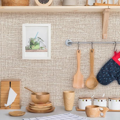 Khaki Grasscloth Peel and Stick Wallpaper 17.3"x160" Faux Linen Textured - Image 3