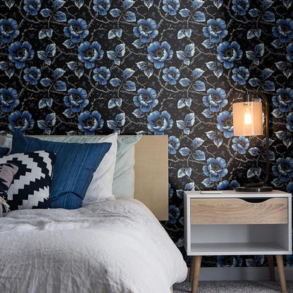 FLFK Floral Wallpaper Peel and Stick Dark Blue Flower Wallpaper 16" x 128" - Image 6