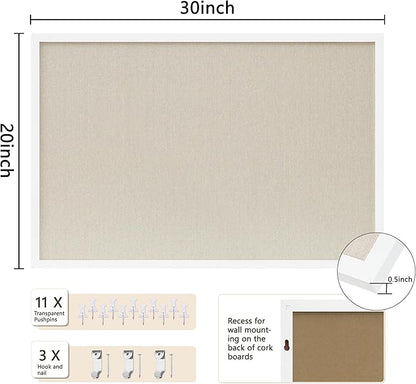 DAHAPYBOO Cork Board with Linen White, Bulletin Board 30"x20" Hanging Corkboards - Image 2