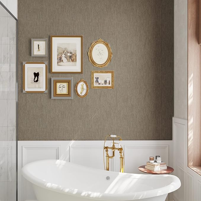 VEELIKE 15.7''x118'' Taupe Grasscloth Wallpaper Peel and Stick Textured Faux - Image 3