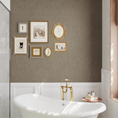 VEELIKE 15.7''x118'' Taupe Grasscloth Wallpaper Peel and Stick Textured Faux - Image 3