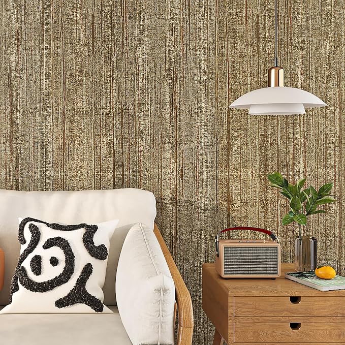 Livelynine 15.8x394 Luxury Gold Textured Wallpaper Peel and Stick Grass Cloth - Image 5