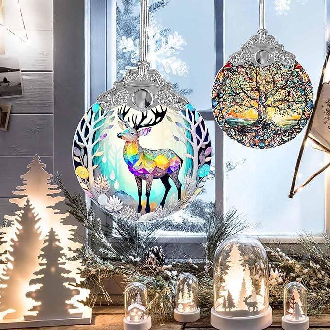 Stained Glass Suncatcher, Jocidea Deer Ornament, Christmas Ornaments, Holidays Ornaments, Christmas Tree Decor, Deer Decor for Home, Deer Gifts