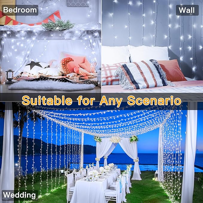 Ollny Christmas Lights Outdoor 400LED 131FT, Cool White Fairy Lights with Remote 3 Timer, Plug in 8 Modes String Lights for Bedroom Indoor Outside House Party Xmas Decorations