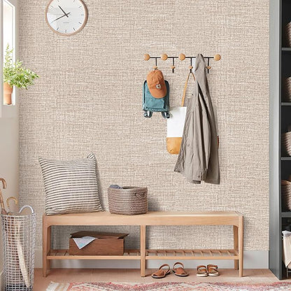 Amiya Grasscloth Khaki Wallpaper Peel and Stick Tan Faux Fabric Linen Contact - Image 5