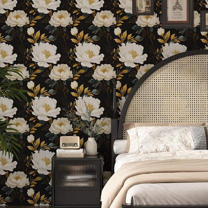 Extra Long Dark Floral Peel and Stick Wallpaper, 17.5In x 393In Vintage Big - Image 2