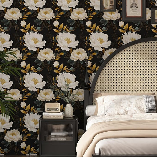 Extra Long Dark Floral Peel and Stick Wallpaper, 17.5In x 393In Vintage Big - Image 2