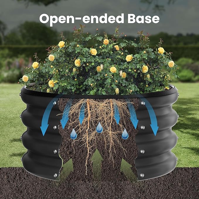 ZXZYHFTY Round Galvanized Raised Garden Bed kit,Black Outdoor Garden Raised Planter Box, Round Large Metal Raised Garden Beds for Vegetable 2 * 2 * 1ft 1 Pack