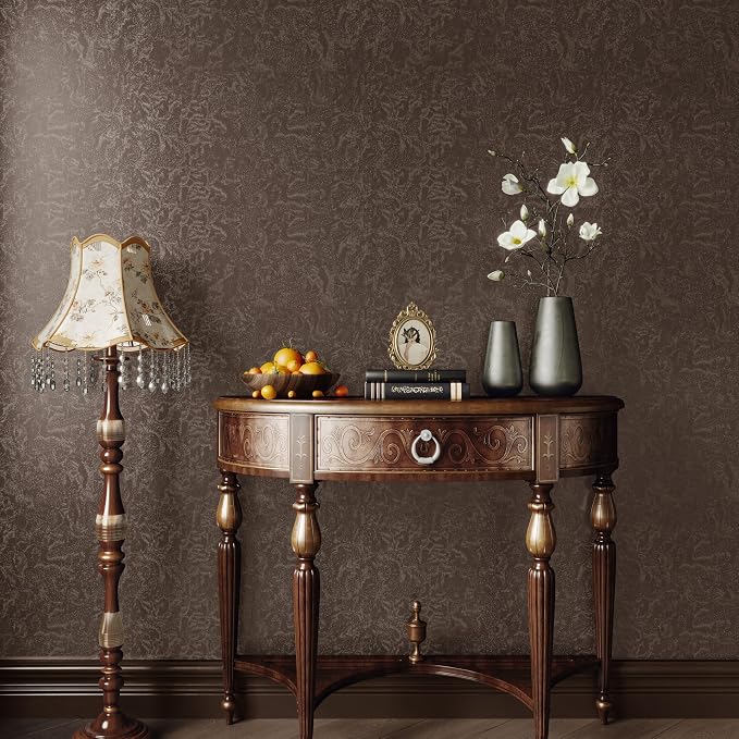 Abyssaly Brown Peel and Stick Wallpaper Vintage Embossed Floral Contact Paper - Image 2