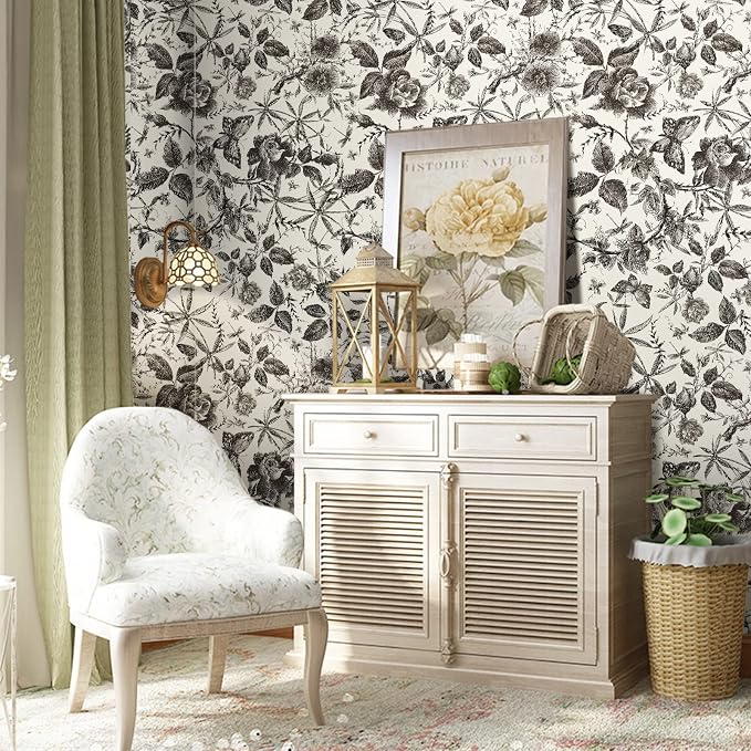 JiffDiff Vintage Peel and Stick Wall Stick，Champagne Wallpaper Rose Removable - Image 2