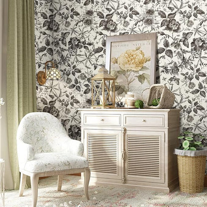 JiffDiff Floral Vintage Wallpaper Peel and Stick Wall Stick Black and White - Image 7