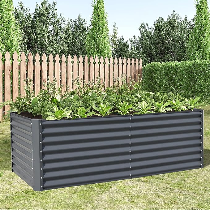 Domi Galvanized Raised Garden Bed, Outdoor Planter Garden Boxes Large Metal Planter Box for Gardening Vegetables Fruits Flowers, Dark Grey (6x3x2ft)