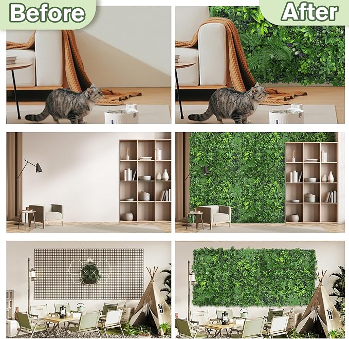 Artificial Green Boxwood Grass Wall Panels: 20"x20" UV Protected Ivy Privacy - Image 5